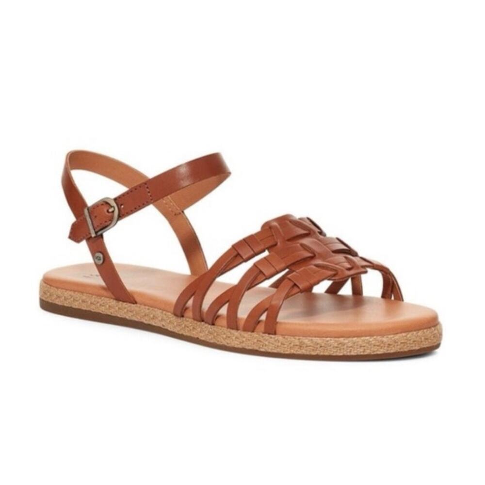 Ugg Larisa Leather Espadrille Sandals Size 9 Tan Brown Boho Beach Festival